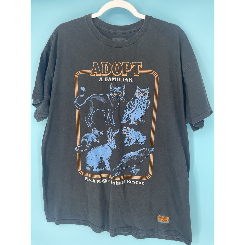Steven Rhodes Shirt Men's XL Black Adopt A Familiar Magic Animal Rescue Grunge